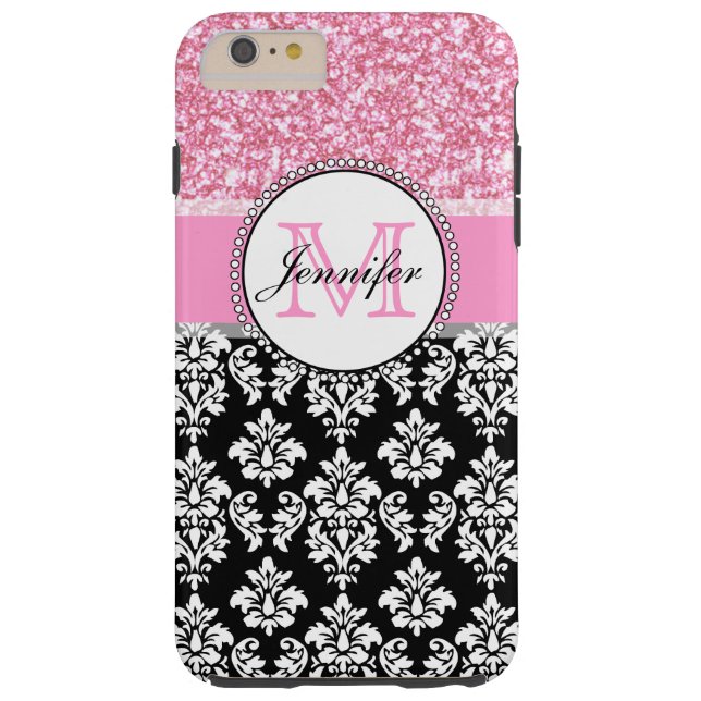 Coques Case-Mate iPhone Fille, rose, Parties scintillant, Damas noir Perso (Dos)