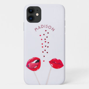 Case-Mate iPhone Case Fille Rouge lèvres Coeurs Nom personnalisé LGBT