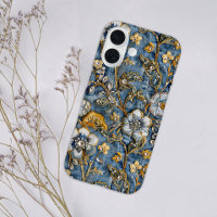 Fille Rustique Blanc Floral Brodé Bleu Denim