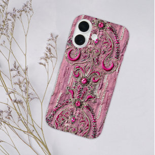 Coque Pour iPhone 16 Fille Rustique Pays Rose Pierre rose Denim