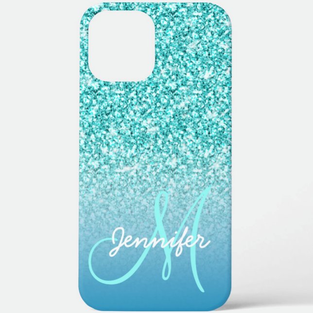 Coques Case-Mate iPhone Fille Turquoise Faux Parties scintillant Monogramm (Créateur téléchargé)