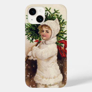 Coque Pour iPhone 14 Fille vintage avec arbre de Noël, Ellen Clapsaddle