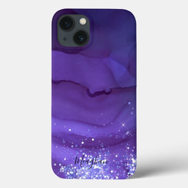 Coques Case-Mate iPhone Fille violet avec Parties scintillant argent Monog (Verso)