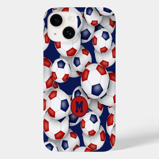Coques Case-Mate iPhone Filles bleu rouge balle de football motif monogram (Verso)