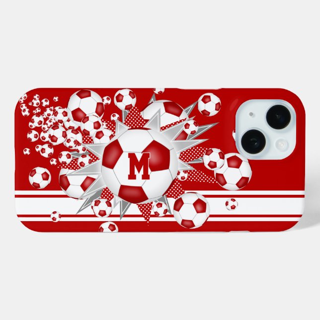 Coques Case-Mate iPhone filles monogrammed balle de football rouge soufflé (Verso (horizontal))