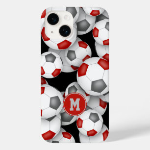 Coque Pour iPhone 14 Filles rouge gris boules de football motif monogra