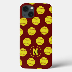 Case-Mate iPhone Case filles softballs jaune motif sport monogrammed