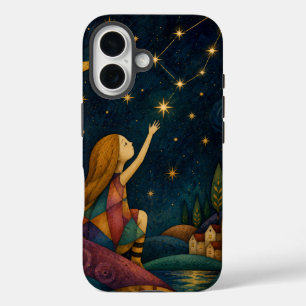 COQUE POUR iPhone 16 FILLETTE FANTAISISTE ATTRAPANT LES ÉTOILES