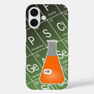 Coque Pour iPhone 16 Fiole d'Erlenmeyer orange (avec initiales) Chimie