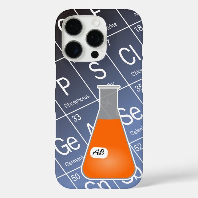 Coques Case-Mate iPhone Fiole d'Erlenmeyer orange (avec initiales) Chimie (Verso)
