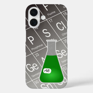 Coque Pour iPhone 16 Fiole Erlenmeyer vert (avec initiales) Chimie