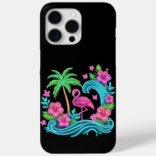 Coque iPhone 15 Pro Max Flamant rose de néon tropical