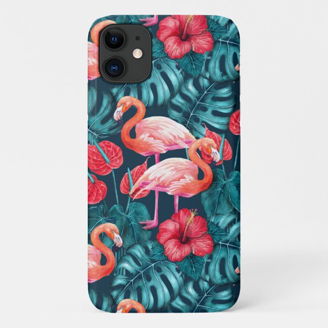 Coques Case-Mate iPhone Flamant rose et aquarelle du jardin tropical (Dos)