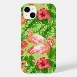 Coque Pour iPhone 14 Plus Flamant rose et plantes tropicaux