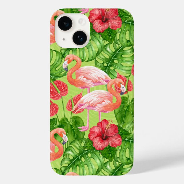 Coques Case-Mate iPhone Flamant rose et plantes tropicaux (Verso)