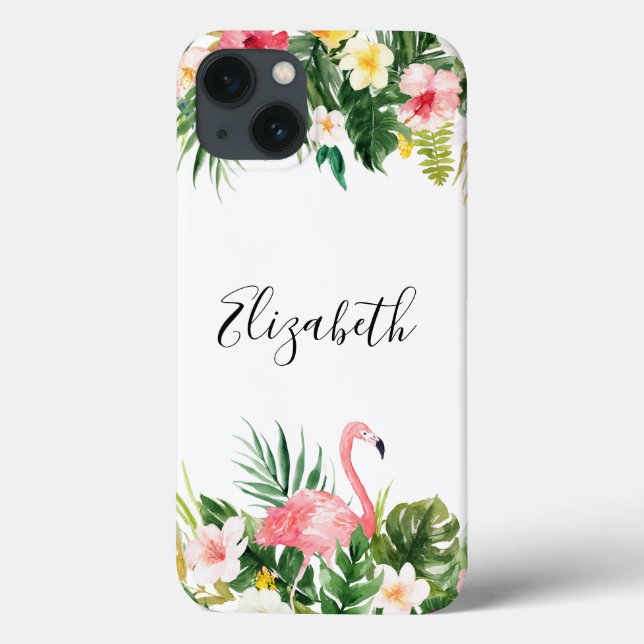 Coques Case-Mate iPhone Flamant rose floral tropical personnalisé dur (Verso)
