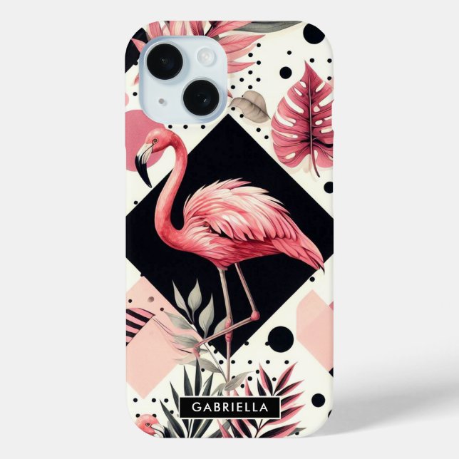 Coques Case-Mate iPhone Flamant rose mignon géométrique (Verso)