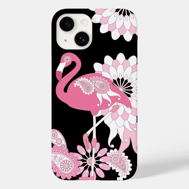 Coques Case-Mate iPhone Flamant rose moderne noir rose (Verso)
