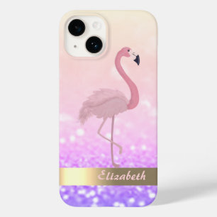 Coque Pour iPhone 14 Flamant Rose Moderne Paillettes Bokeh