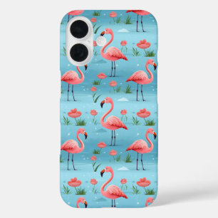 Coque Pour iPhone 16 Flamant rose Motif d'eau bleu