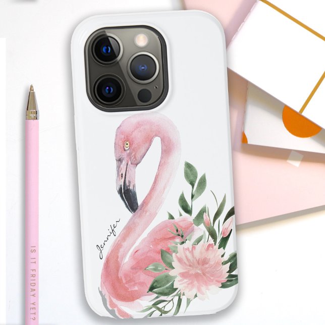 Coques Case-Mate iPhone Flamant rose rose Aquarelle tropicale Florale avec (Créateur téléchargé)