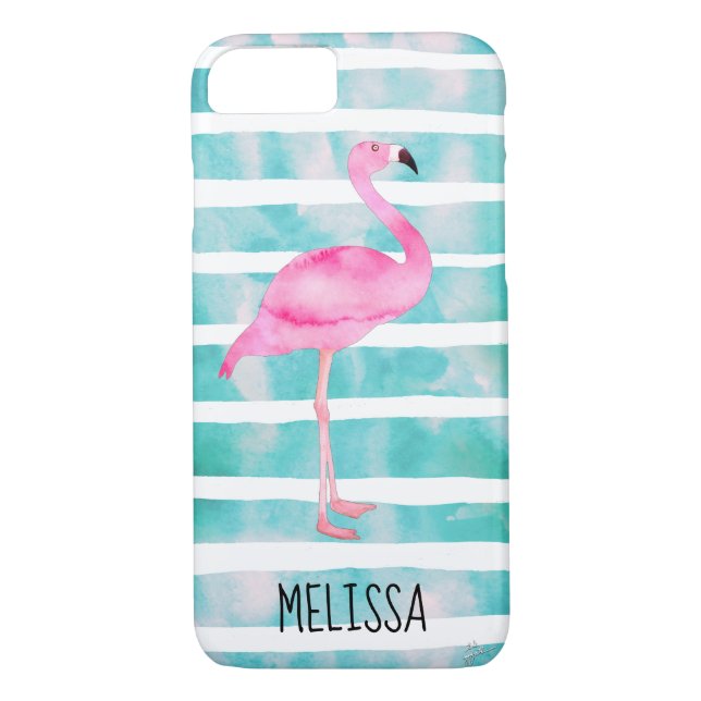Coques Case-Mate iPhone Flamant rose rose personnalisé bleu turquoise band (Dos)