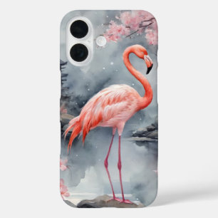 Coque Pour iPhone 16 Flamant rose sur couverture d'éclaboussure d'encre