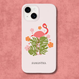 Coque Pour iPhone 14 Flamant Rose Tropical Moderne
