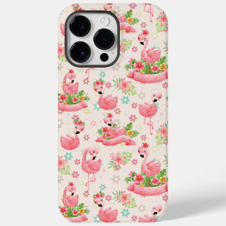 Coque Pour Pour iPhone 14 Pro Max Flamants mignons et fleurs tropicales
