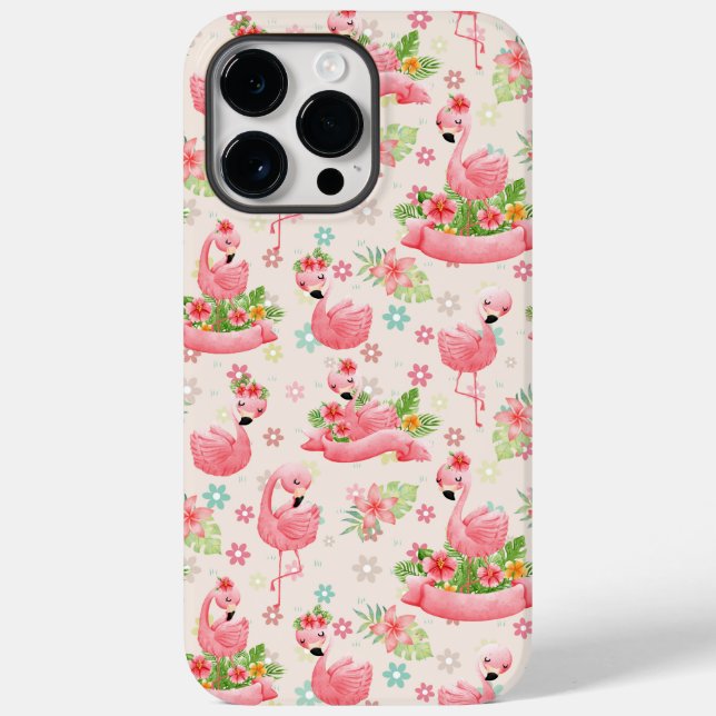 Coques Case-Mate iPhone Flamants mignons et fleurs tropicales (Verso)