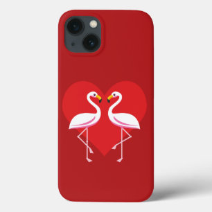Case-Mate iPhone Case Flamants roses blancs mignons rose avec coeur roug