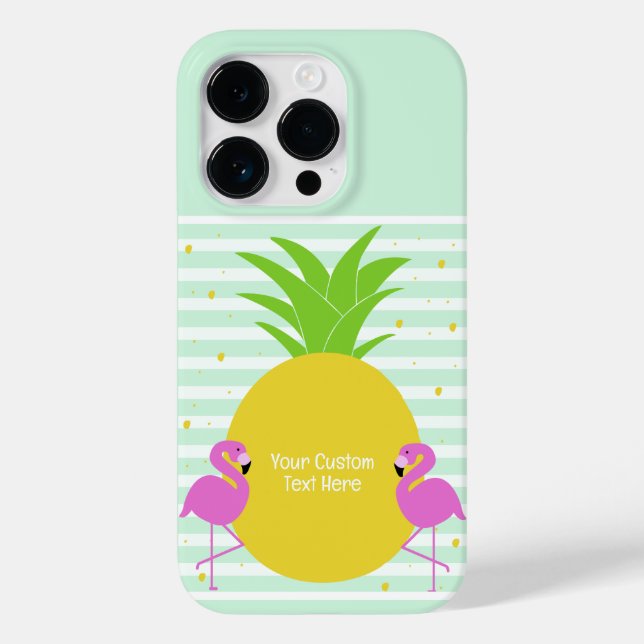 Coques Case-Mate iPhone Flamants roses d'ananas texte personnalisé (Verso)
