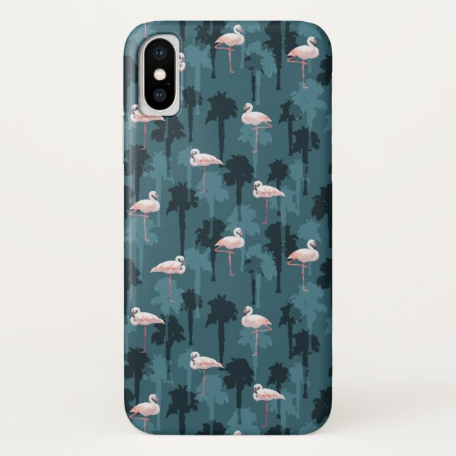 Coques Case-Mate iPhone Flamants roses en pastel sur Teal (Dos)