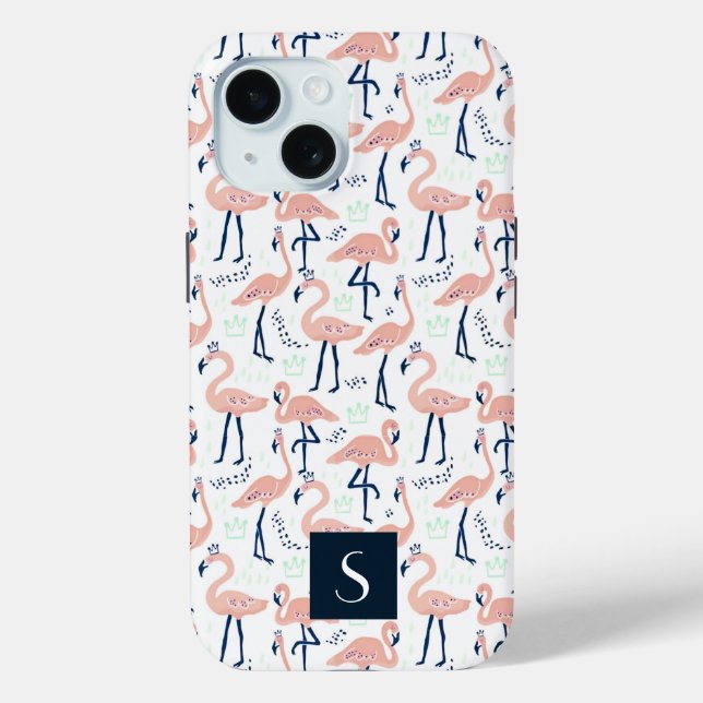 Coques Case-Mate iPhone Flamants Roses Modernes Monogramme (Verso)