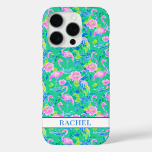 Coques iPhone 16 Pro Flamants Roses Monogrammés