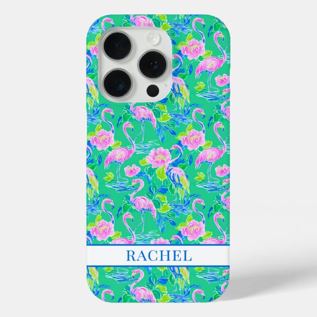 Coques Case-Mate iPhone Flamants Roses Monogrammés (Verso)