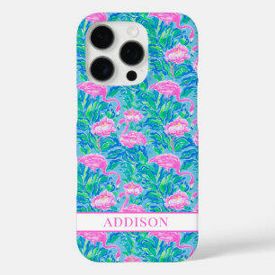 Coques iPhone 16 Pro Flamants Roses Monogrammes Aquarelle