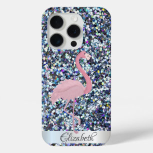 Coque iPhone 15 Pro Flamants roses pailletés colorés