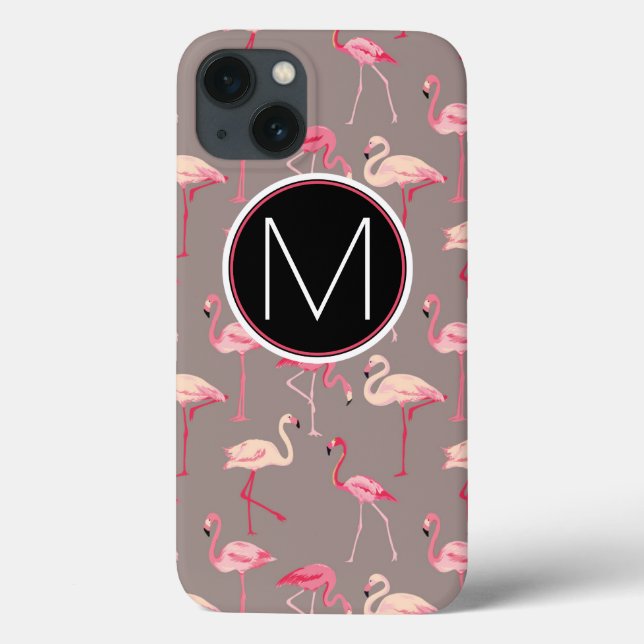 Coques Case-Mate iPhone Flamants roses rétro | Monogramme (Verso)