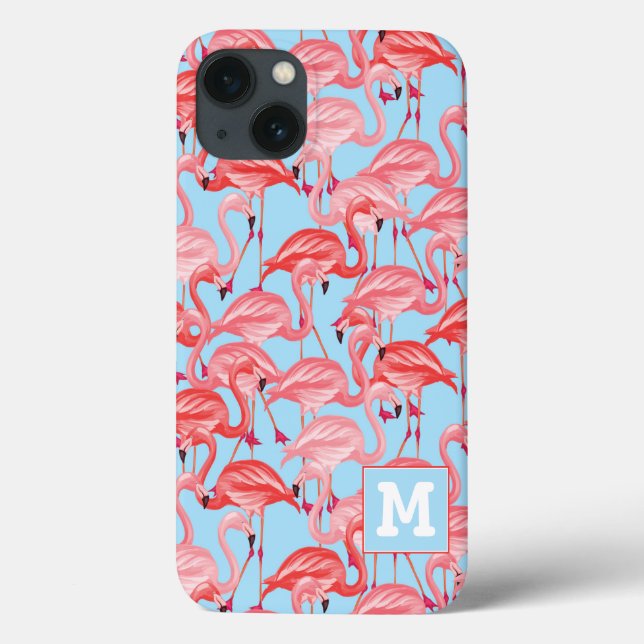 Coques Case-Mate iPhone Flamants roses Roses Clairs Sur Bleu | Ajouter vot (Verso)
