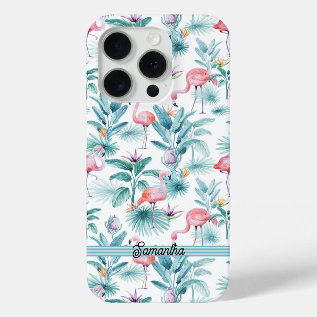 Coques Case-Mate iPhone Flamants roses tropicaux feuille motif (Verso)