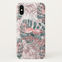Flamants Roses Tropicaux Feuilles et Marbre Or Ros