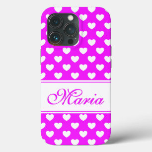 Case-Mate iPhone Case Flamboyant Rose Coeurs Blancs Motif Et Votre Nom