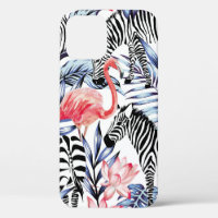 Flamingo rose exotique, zèbre sur l'été arrière - 