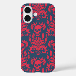 Coque Pour iPhone 16 Flamme crânienne Damas en s'accrochant rouge sur b