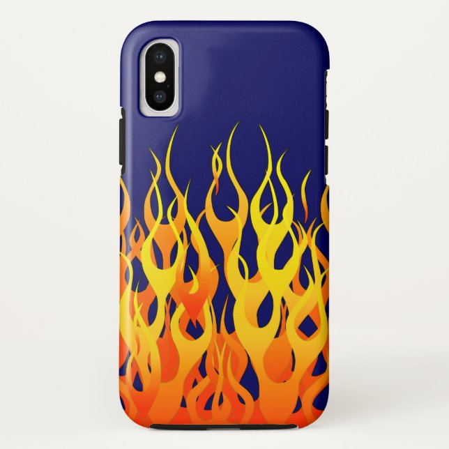 Coques Case-Mate iPhone Flammes de course classique sur bleu marine (Dos)