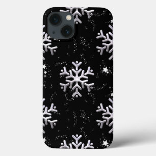iPhone 13 Coque Flammes De Neige Blanches Sur Noir
