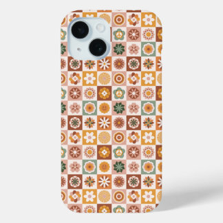 Coque Pour iPhone 15 Fleur à carreaux rétro groovy
