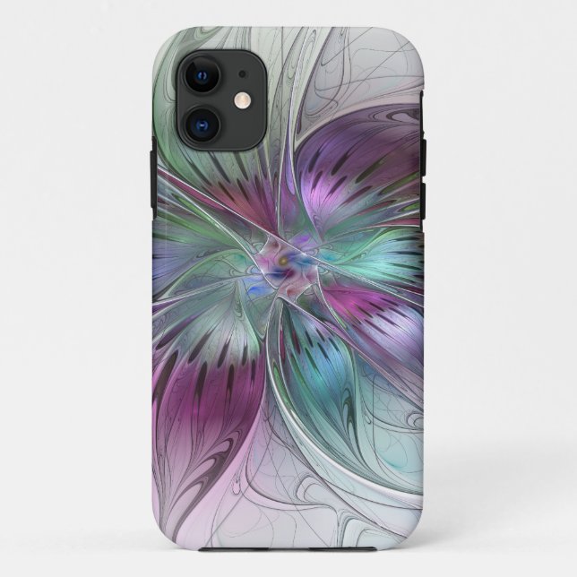 Coques Case-Mate iPhone Fleur Abstraite colorée Art moderne floral fractal (Dos)