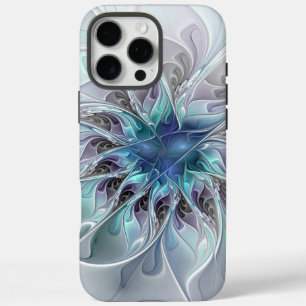 Coques iPhone 16 Pro Max Fleur Abstraite Fractale Moderne Avec Bleu